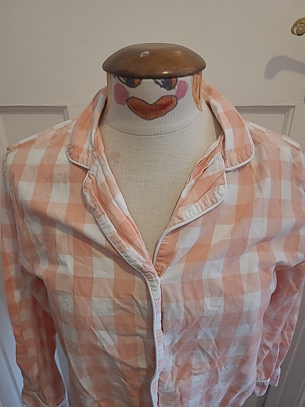 Ladies Always Dreaming Size 8 Peach White Check Pyjama Top