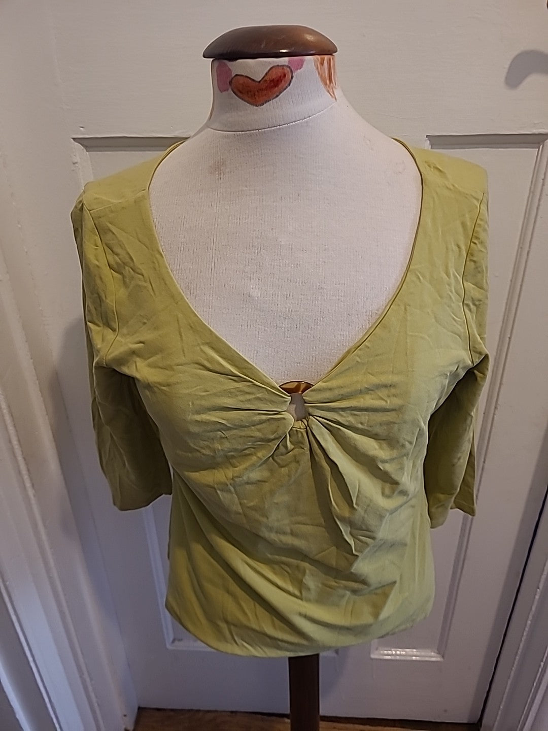 Ladies Talbots Size Medium Lime Mid Sleeved V Neck Tshirt