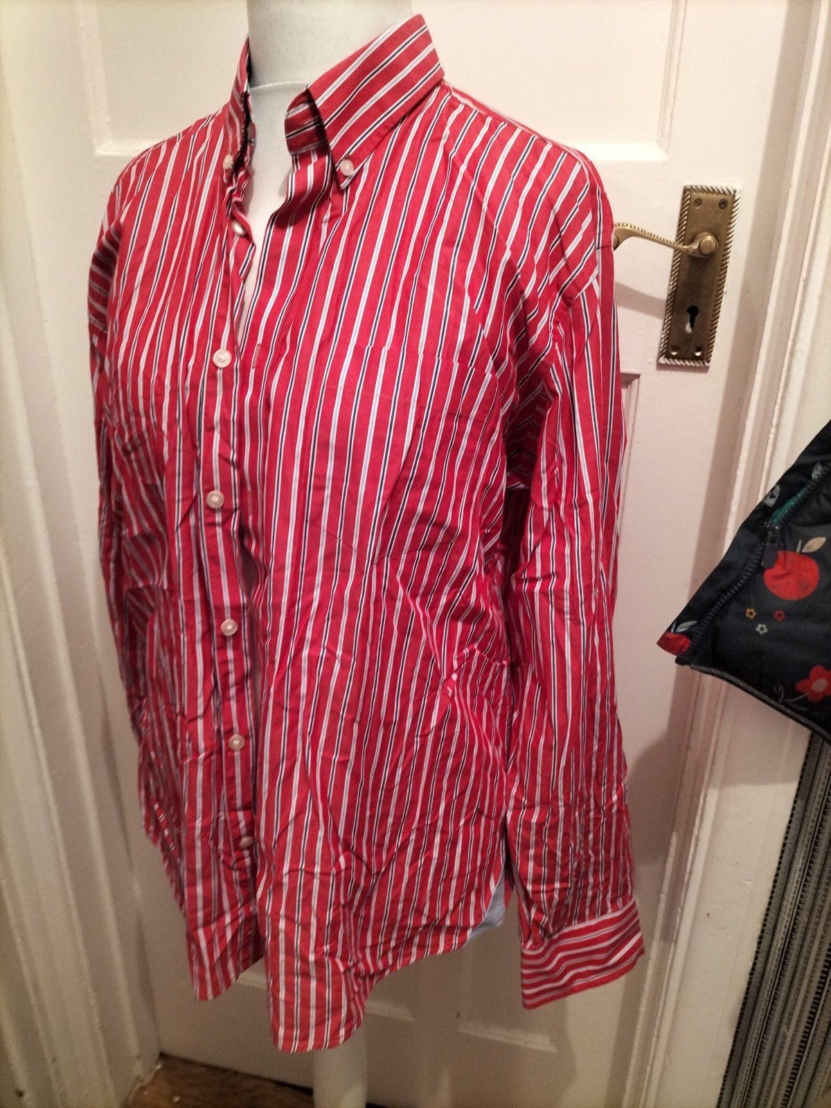 Mens James Aubrey Size XL Red And Blue Striped Shirt Long Sleeved