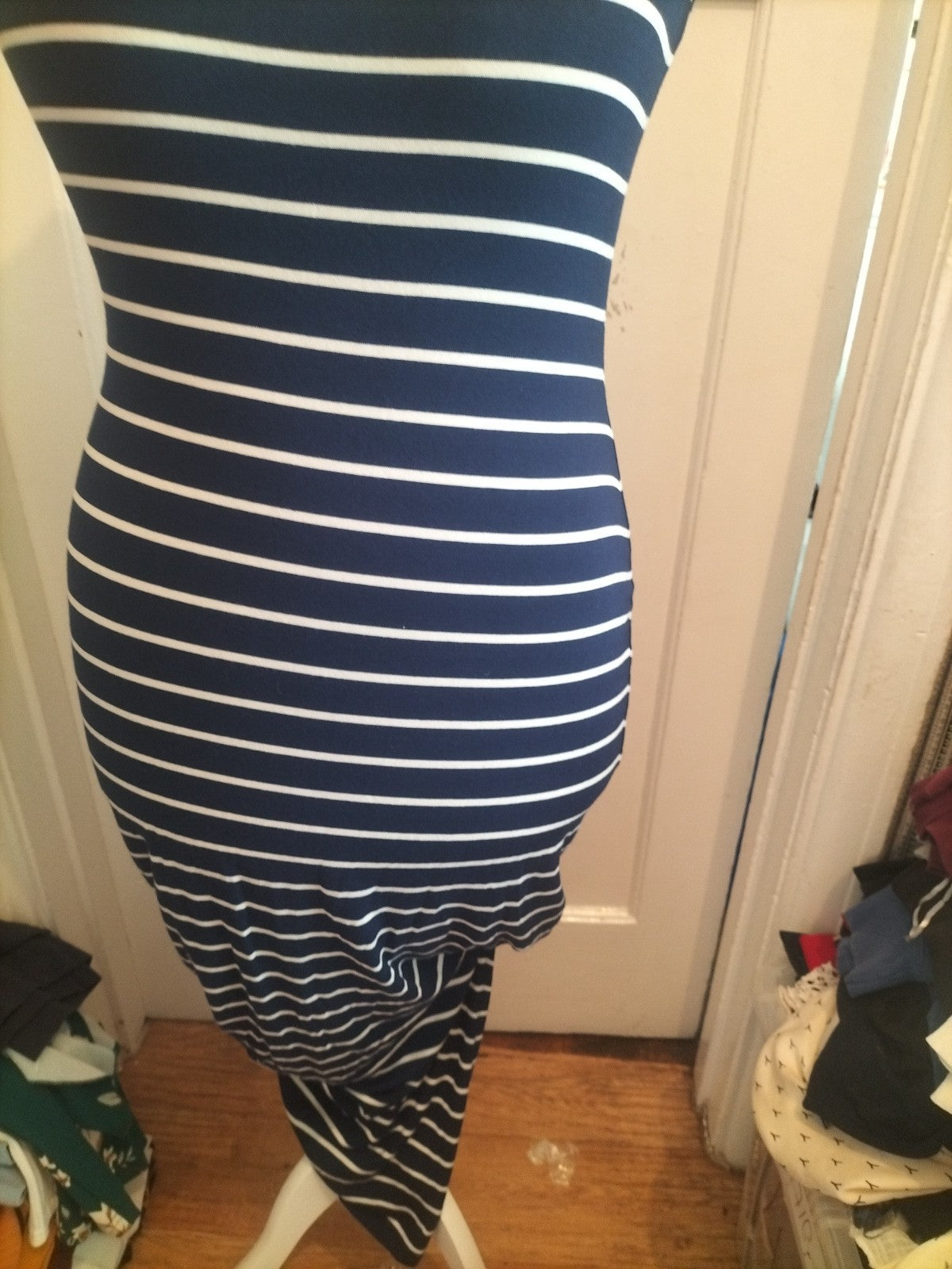 Ladies Brave Soul Size Xs Blue Striped Sleeveless Pencil Dress