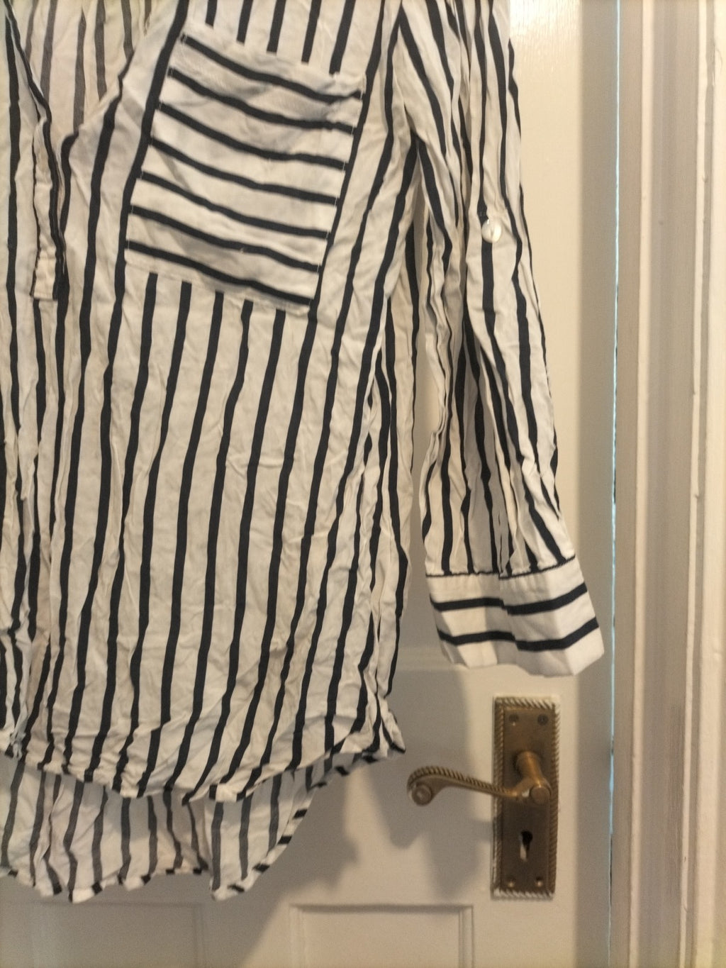 Ladies Primark Size 8 Navy White Striped Long Sleeved Tshirt