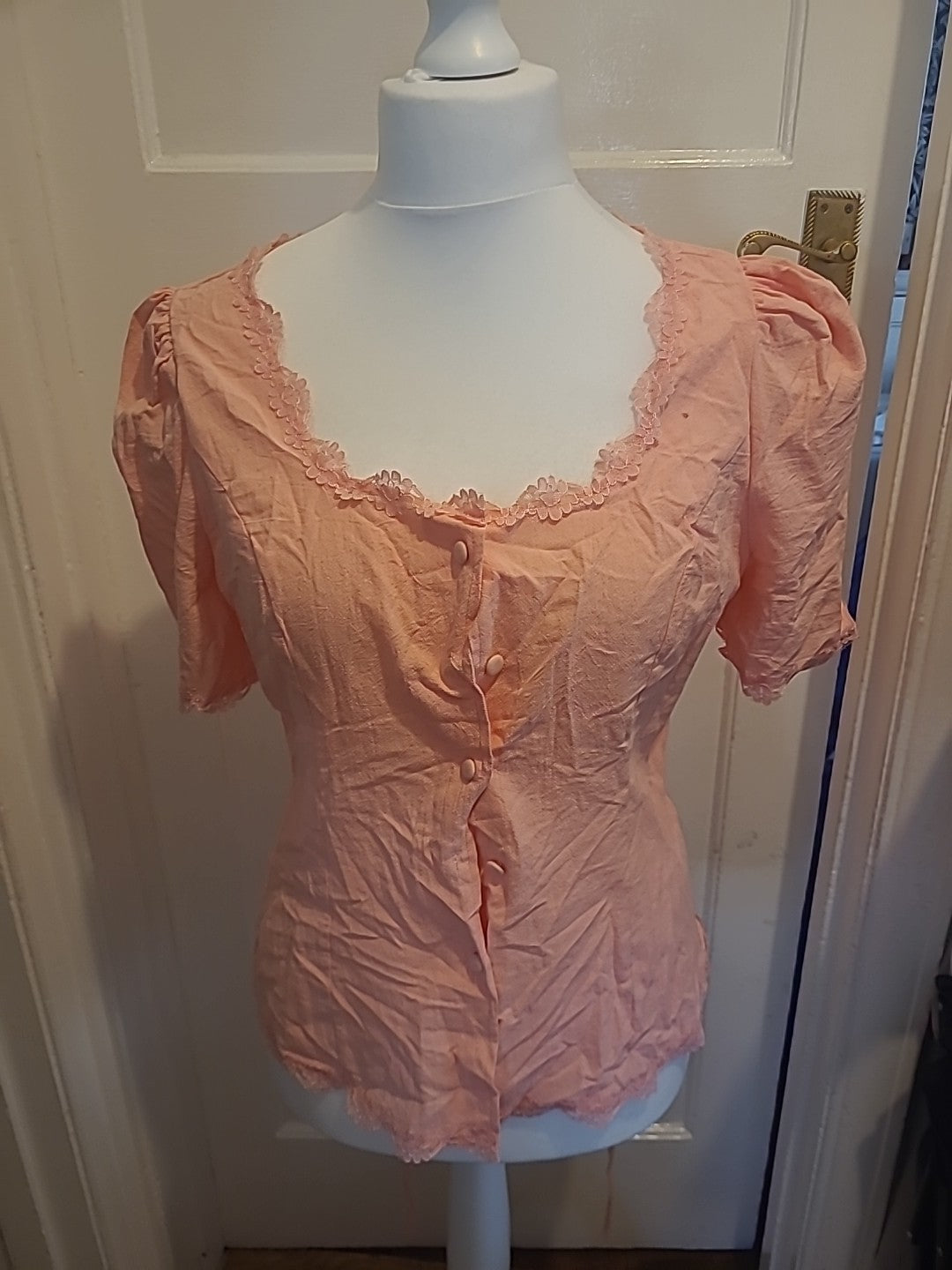 Ladies Shein Size Large Pink Short Sleeved Buttoned Blouse