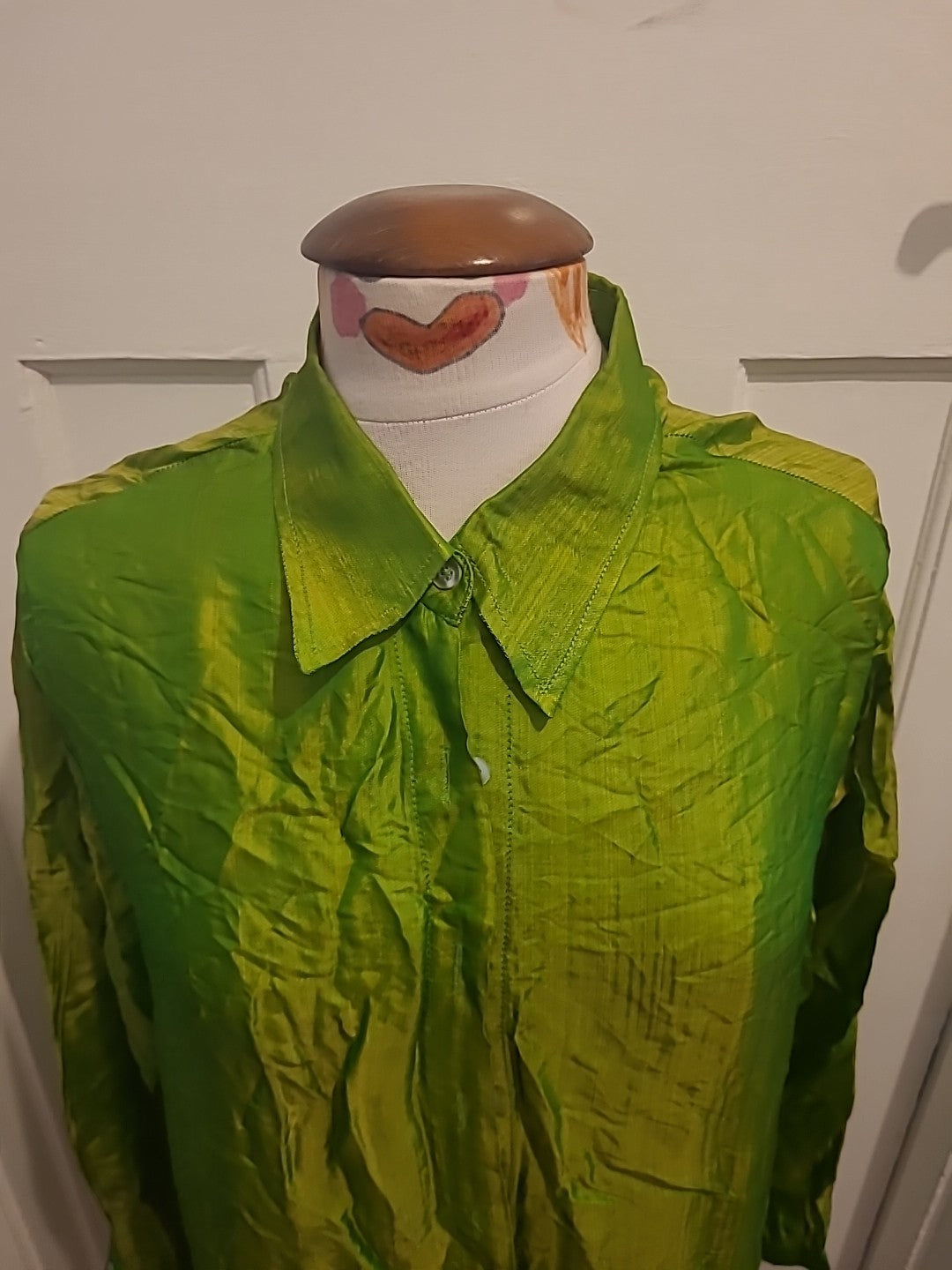 Ladies Size M/L Green Yellow Long Sleeved Shirt