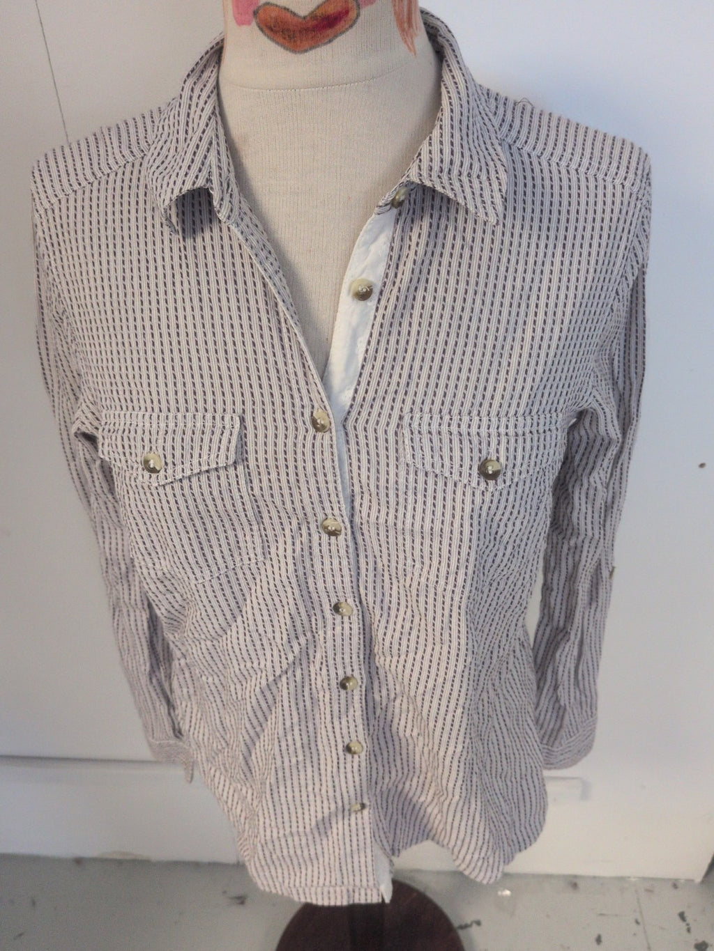 Marks And Spencer 12 Aubergine Mix Buttoned Blouse Long Sleeve