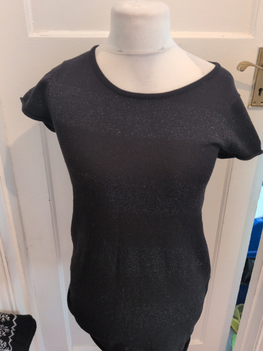 Divided H&M EU 40 Black Shimmer Short Sleeve Dress Knee Length