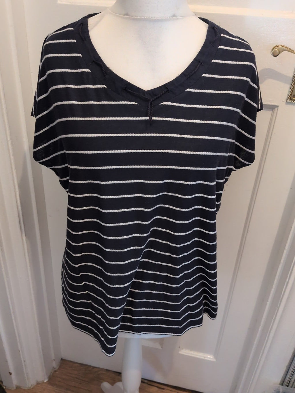 XL Navy And White Striped Short Sleeve Blouse