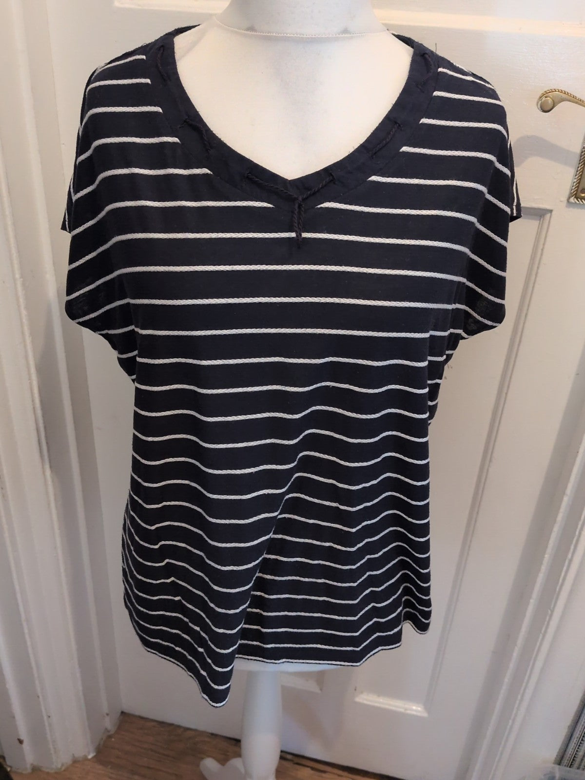 XL Navy And White Striped Short Sleeve Blouse