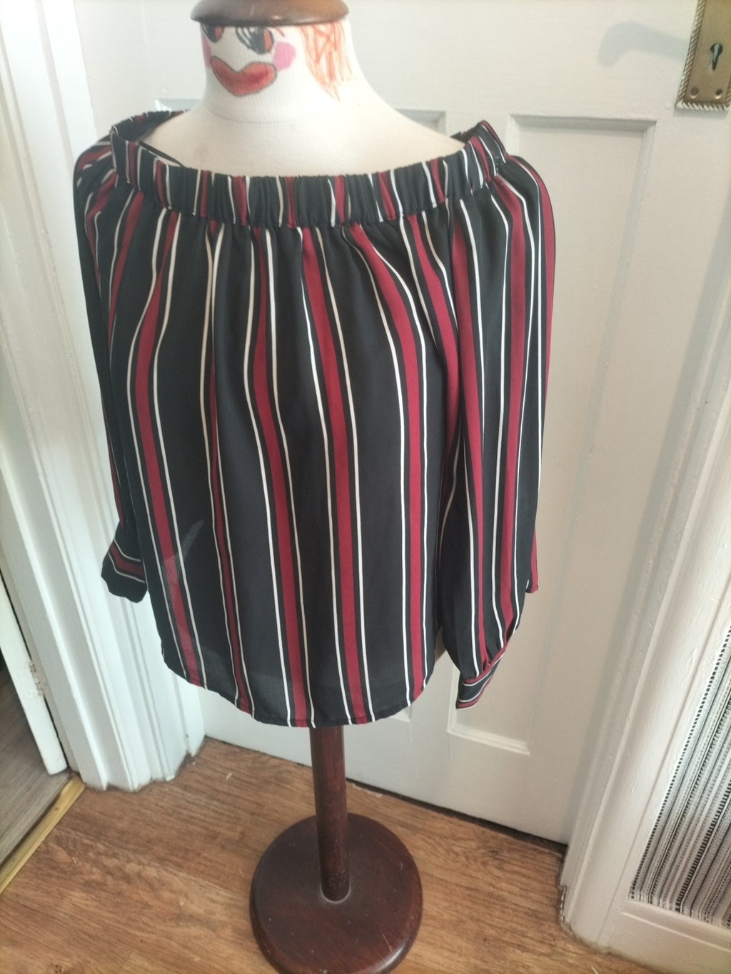 Ladies Primark Size 10 Black White Purple Striped Top