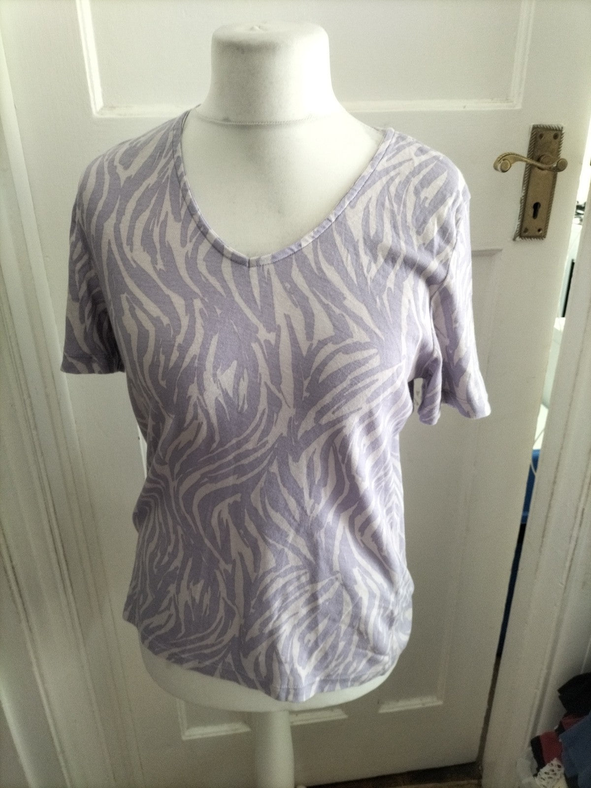 Bonmarche 14 Lilac Patterned Short Sleeved Blouse