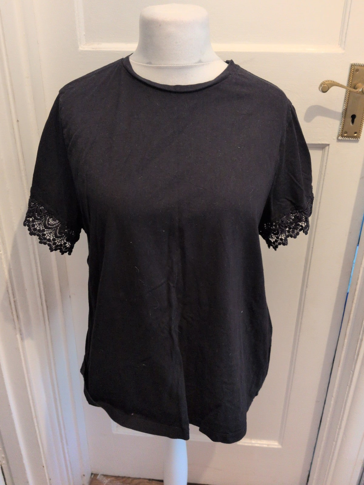 JD Williams 22 Black Short Sleeve T-shirt With Detail On Hem Sleeve