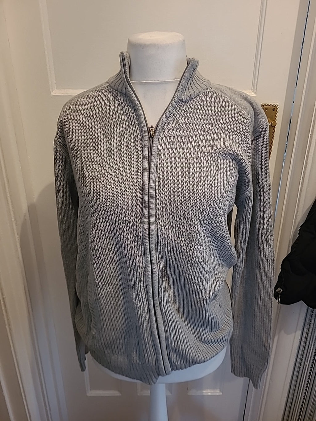 Mens Primark Size Small Grey Ribbed Long Sleeved Full Zip Jumper