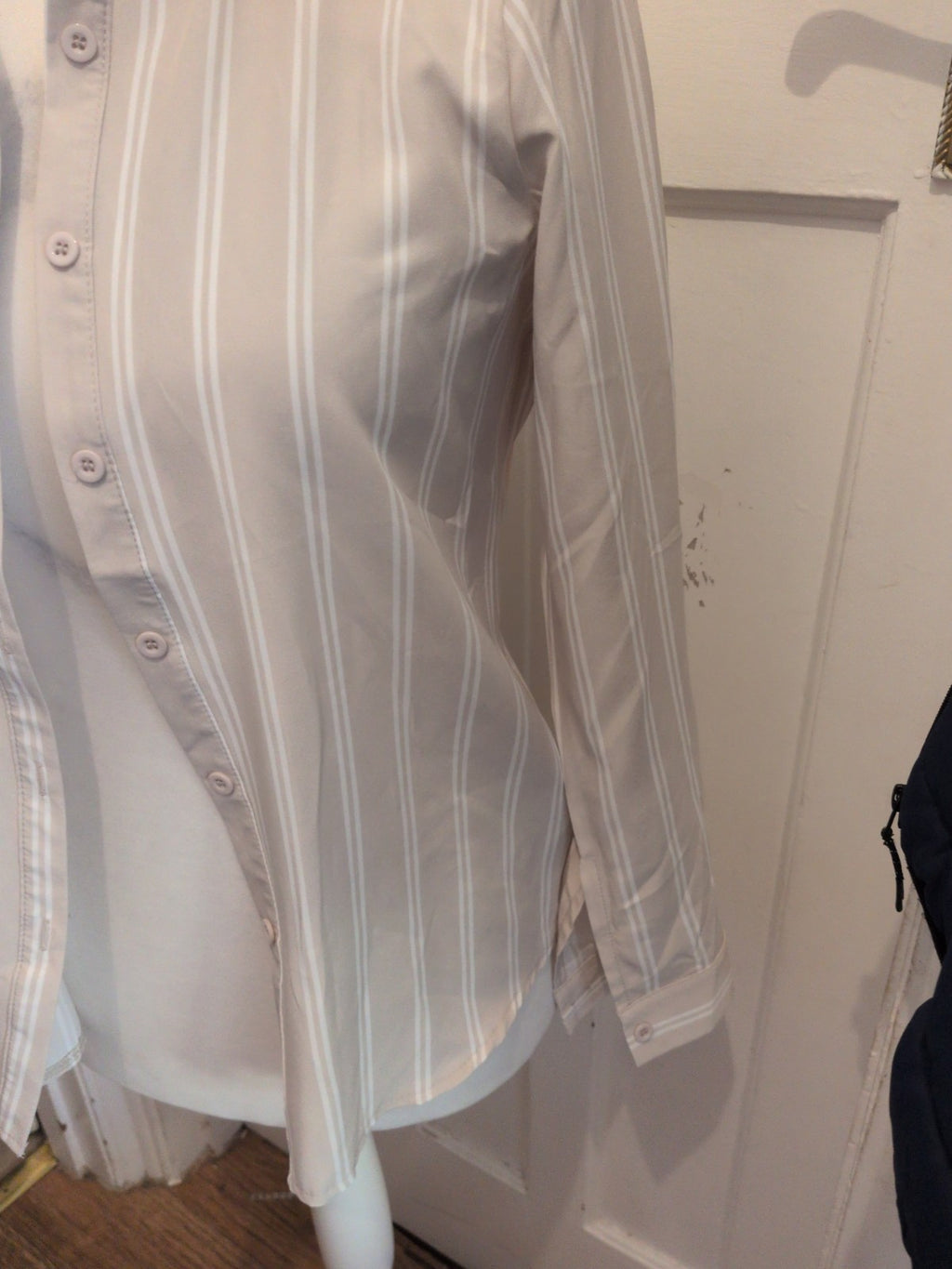 Shein Small Pale Beige And White Long Sleeve Buttoned Shirt