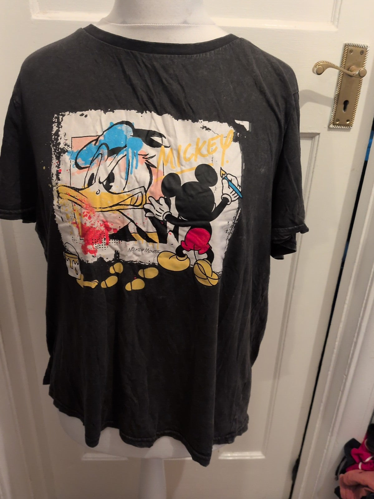 Disney 18/20 Charcoal Mickey Print T-shirt Fading In Places