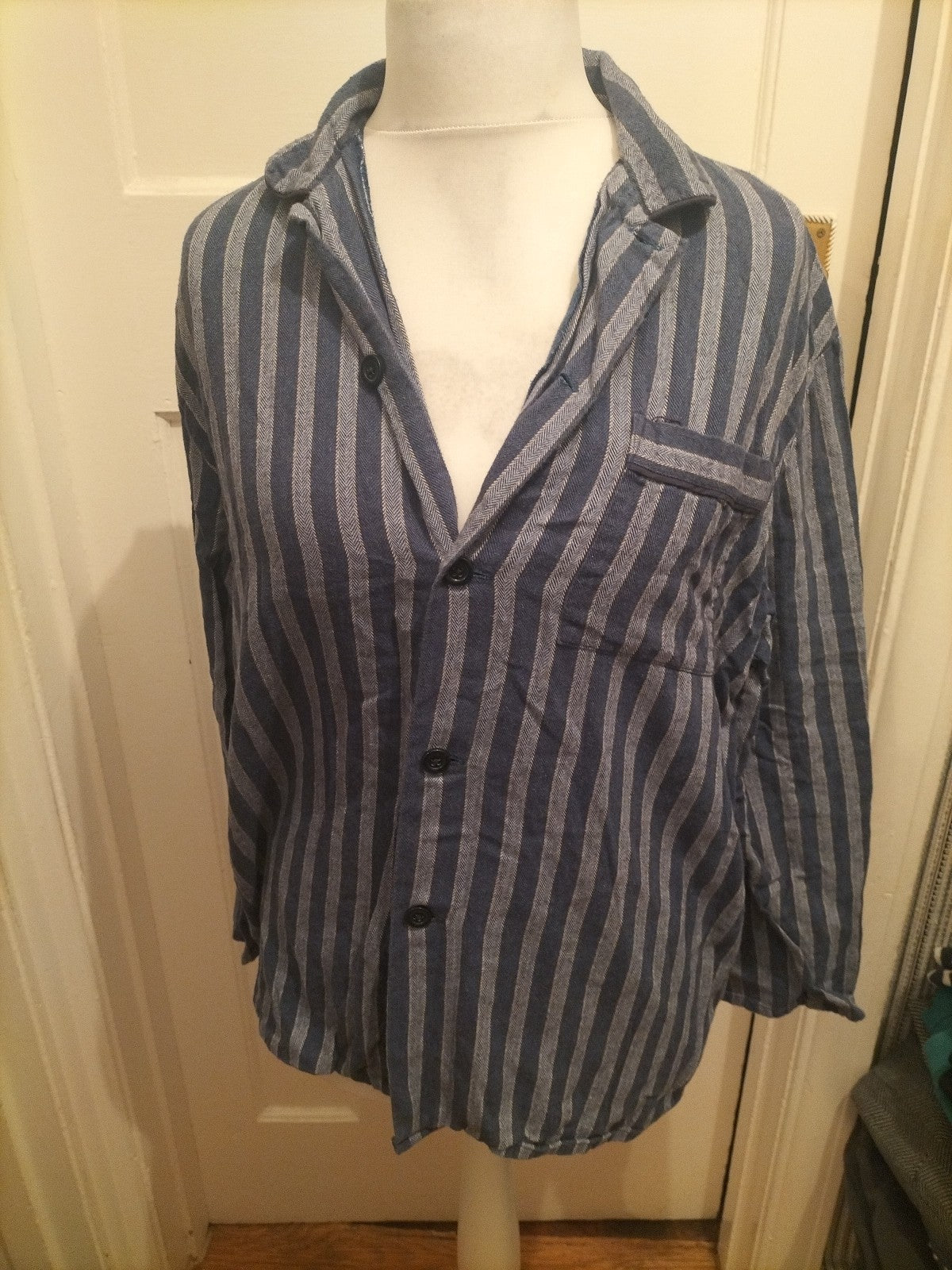 Mens Marks And Spencer Size M Two Tone Blue Long Sleeved Pyjama Top