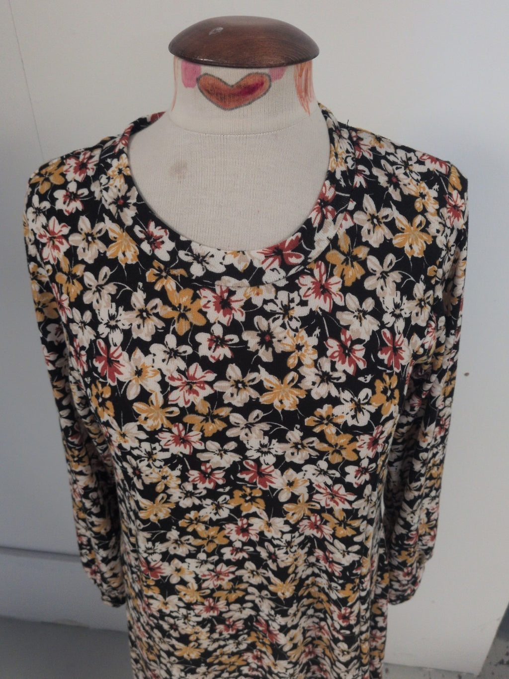 Bonmarche 16 Black Floral Long Sleeve Dress