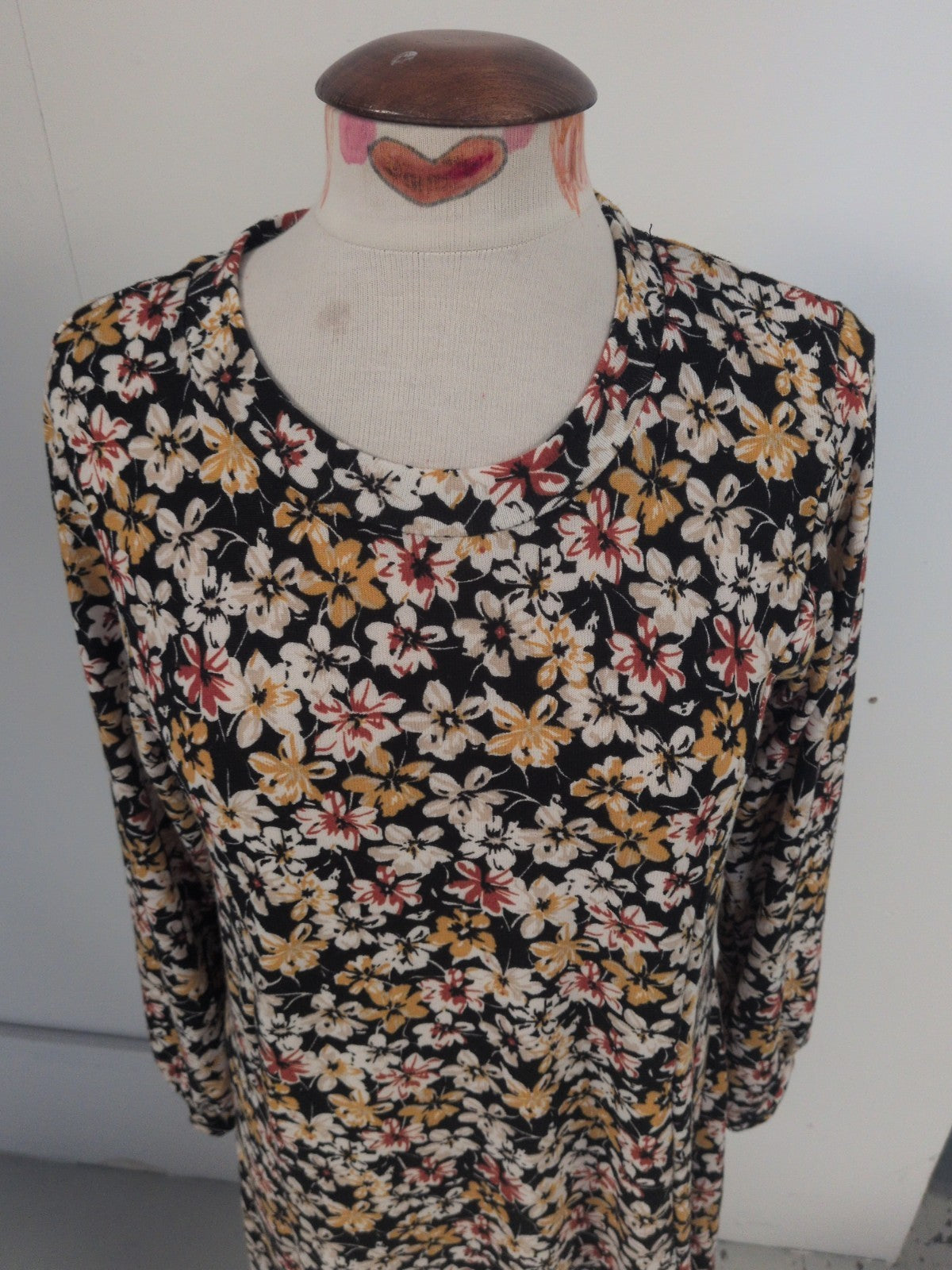 Bonmarche 16 Black Floral Long Sleeve Dress