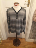 Mens Easy Size 2xl 2 Tone Grey Striped Long Sleeved Polo