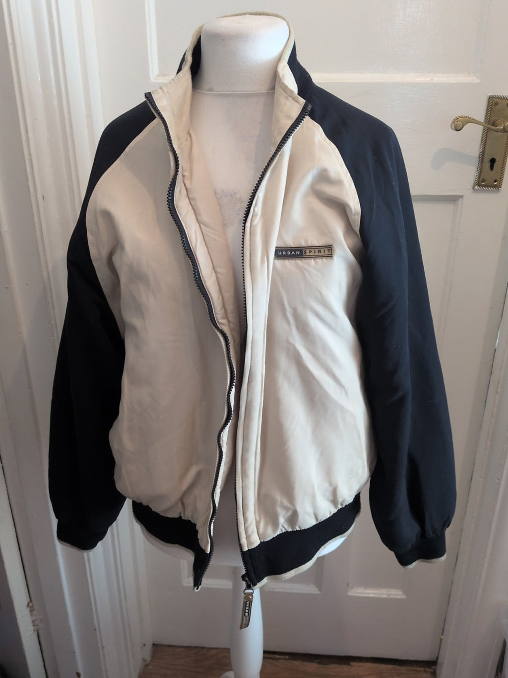 Urban Spirit Large Cream And Navy Bomber Jacket