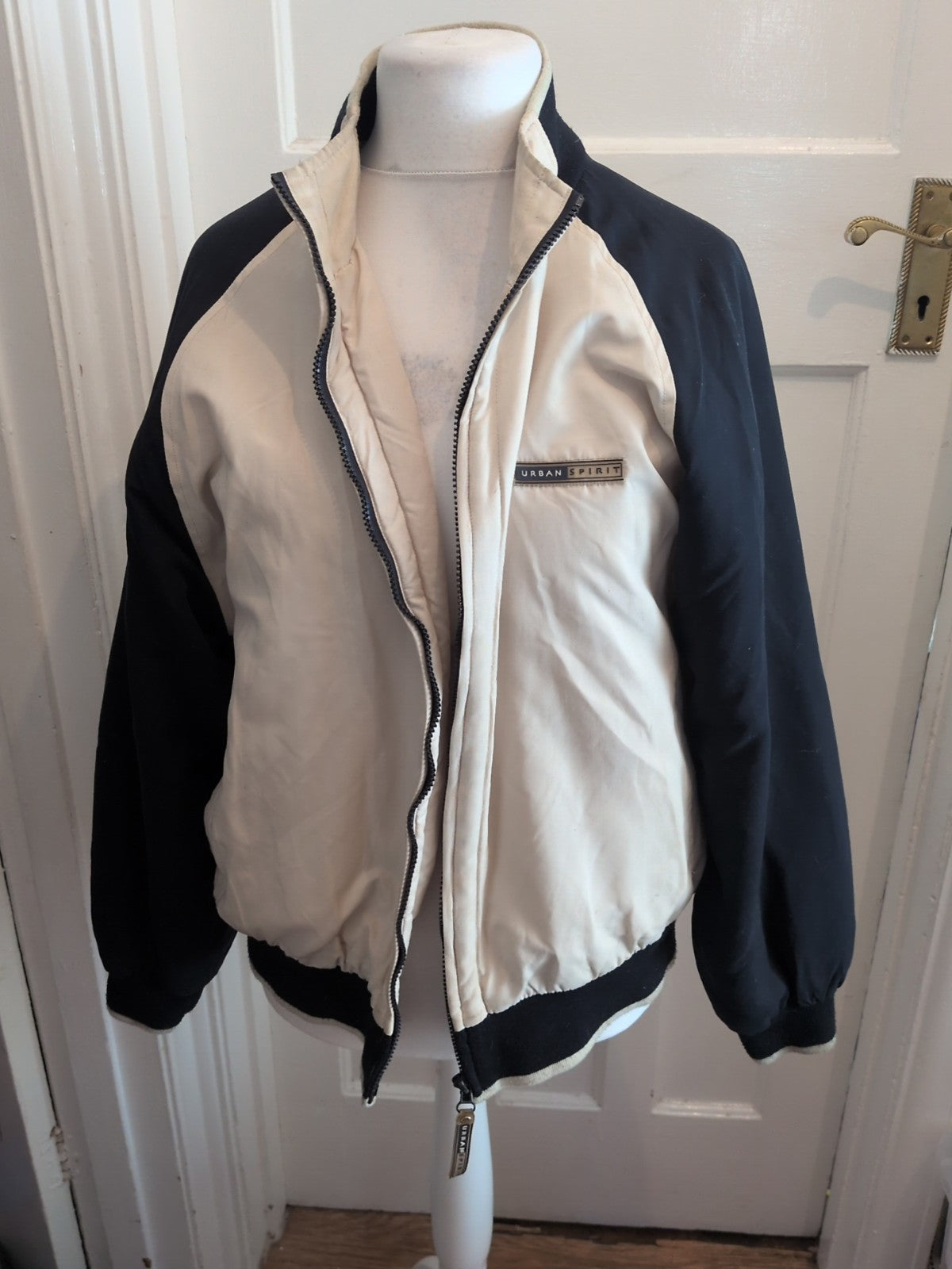 Urban Spirit Large Cream And Navy Bomber Jacket