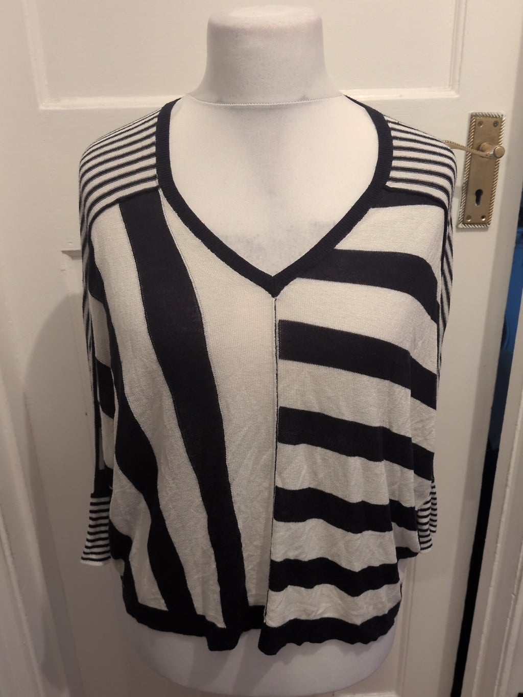 Ladies Next Size Large Dark Navy And White Striped Blpuse