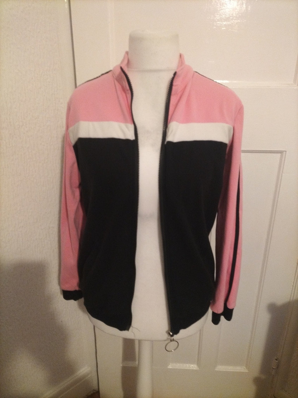 Ladies Boske Size Large Pink And Black Zipped Jacket