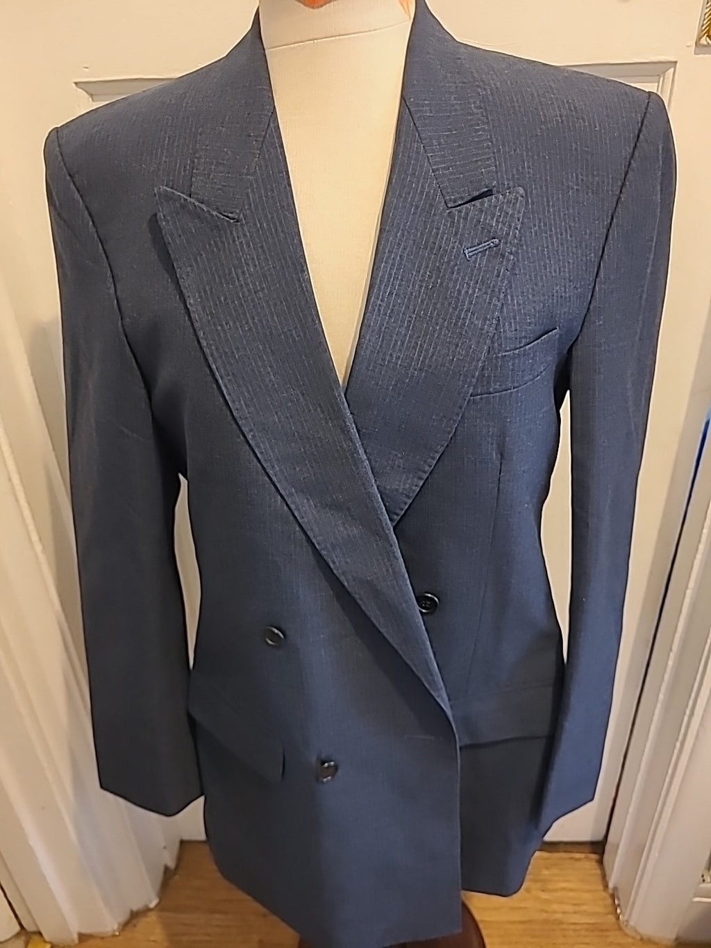 Mens Size Large Grey With Blue Pinstripe Suit