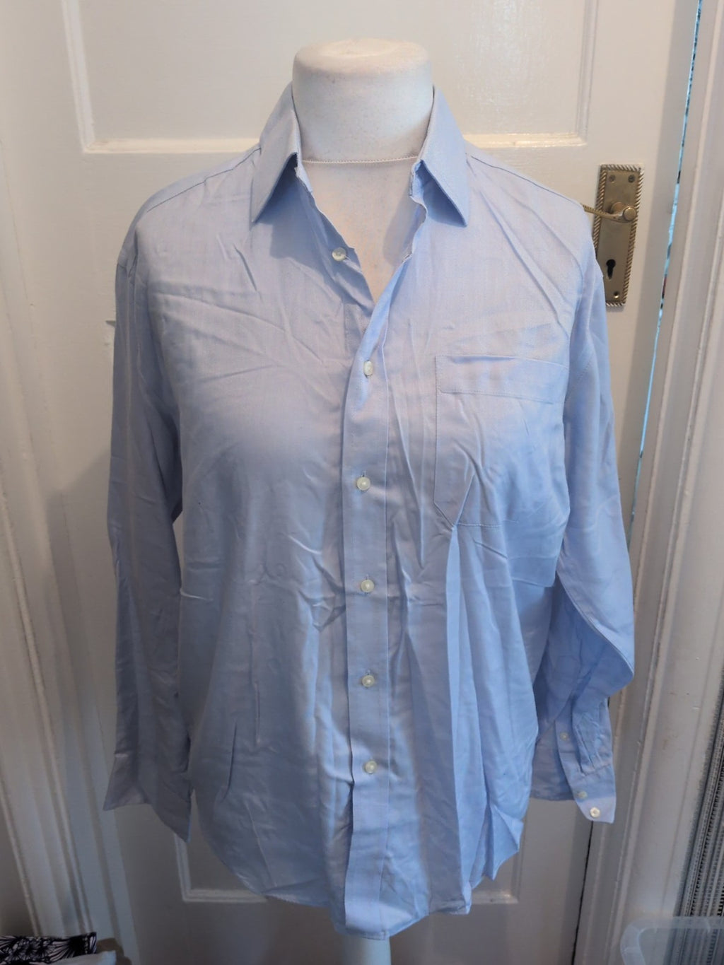 Mens Marks And Spencer Tailoring Size 15 Pale Blue Pure Cotton Long Sleeved...