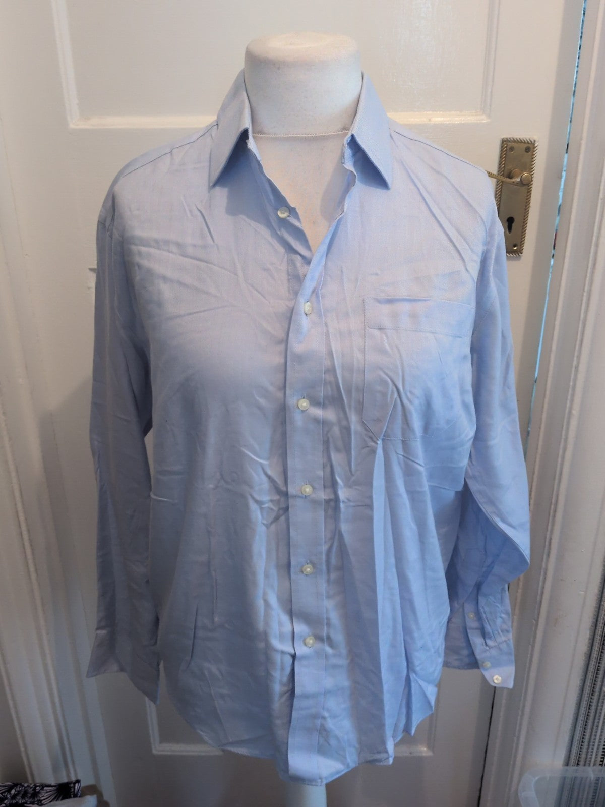 Mens Marks And Spencer Tailoring Size 15 Pale Blue Pure Cotton Long Sleeved...