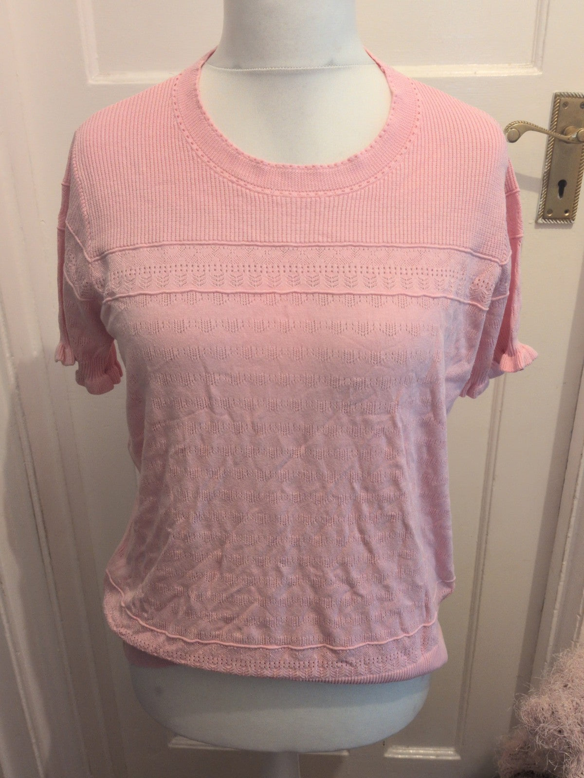 Grecerelle Large Pink Short Sleeved Patterned Material Blouse