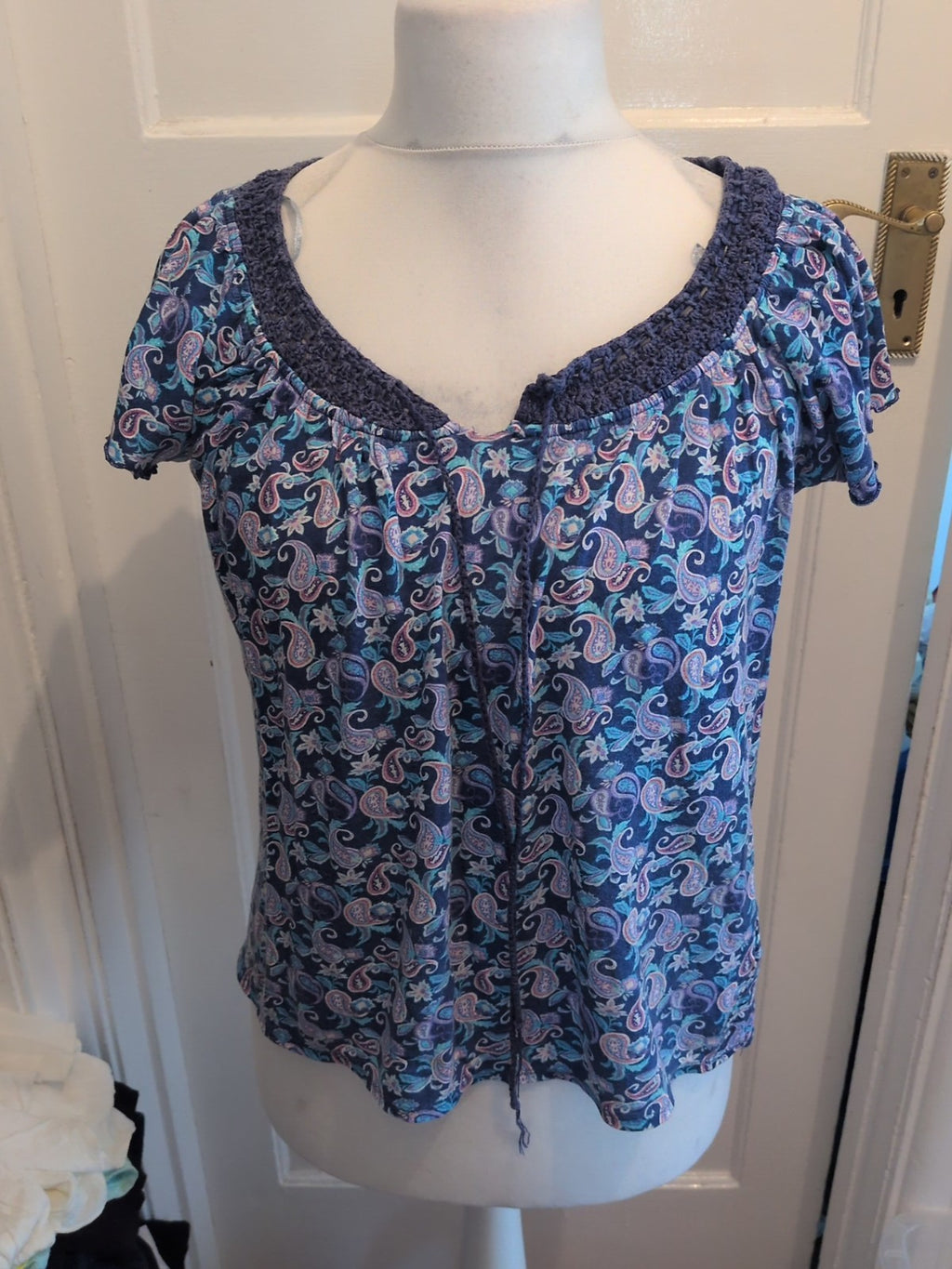 Peacocks 12 Navy Aztec Pattern Short Sleeve Blouse
