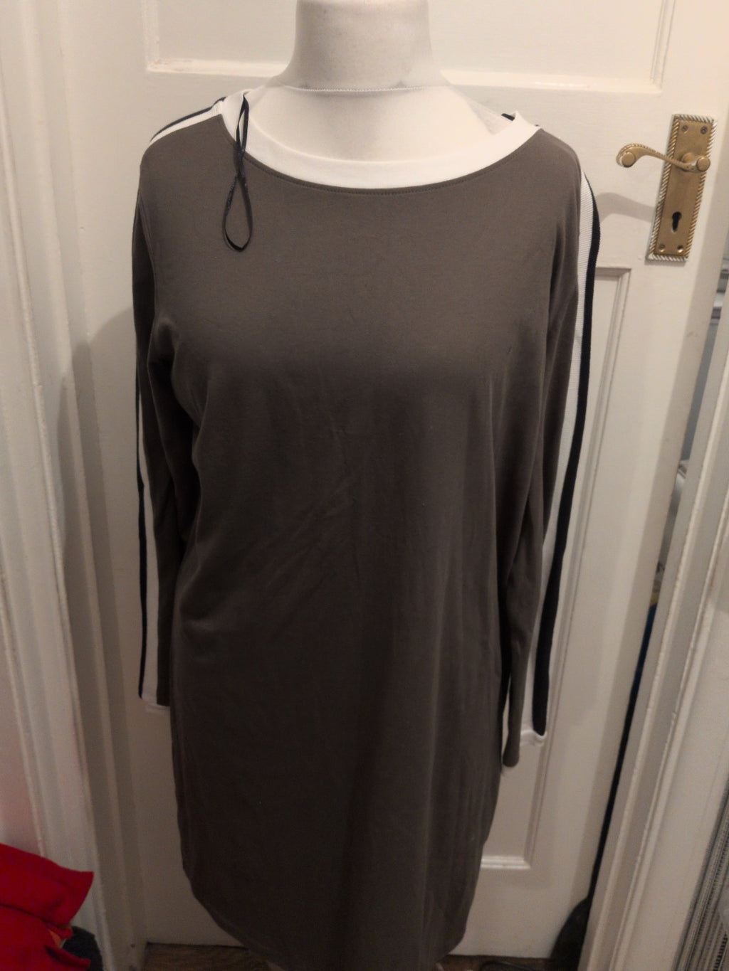Rainbow Large Khaki With White Trim Long Sleeve Dress
