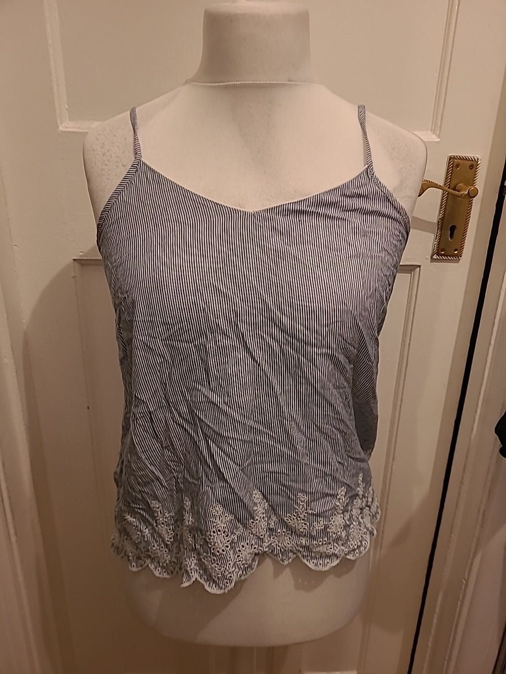 Ladies Primark Size 10-12 Blue Striped Cami Pyjama Top
