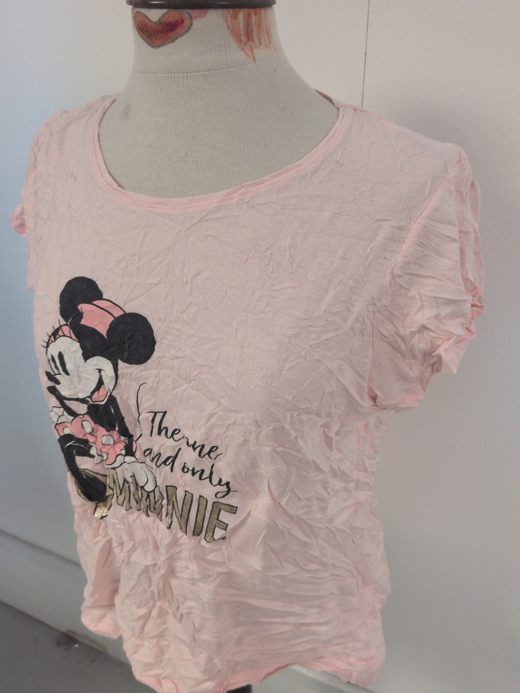 Ladies Pep&Co Size 12-14 Pink Minnie Mouse Short Sleeve Pyjama Top Small Mark On