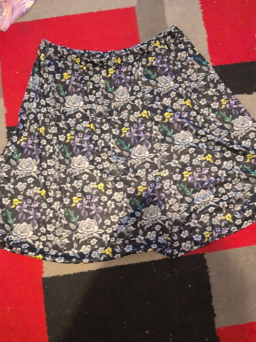 Fashion Friendly 2xl Black Floral Flare Skirt Elasticated