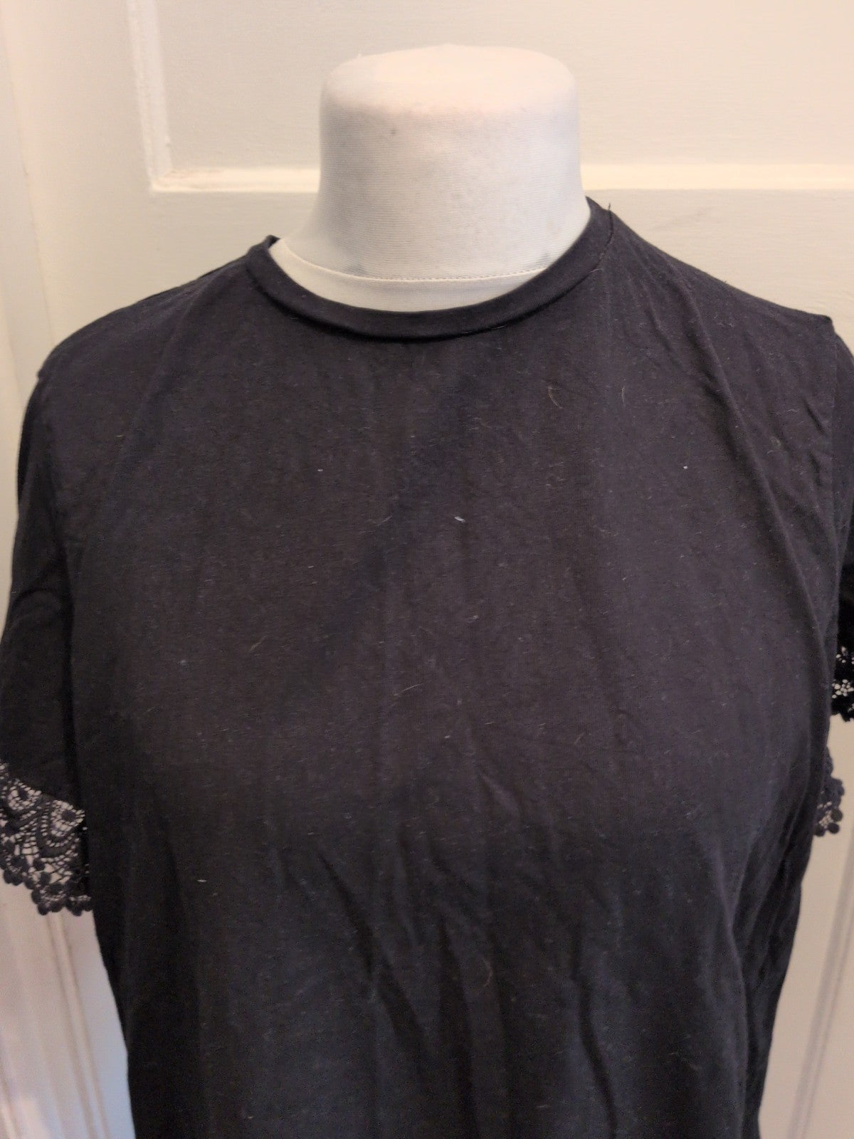 JD Williams 22 Black Lace Sleeve Hem Short Sleeve T-shirt