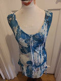 Ladies Next Size 8 Blue/White/Grey Scoop Neck Longline Top