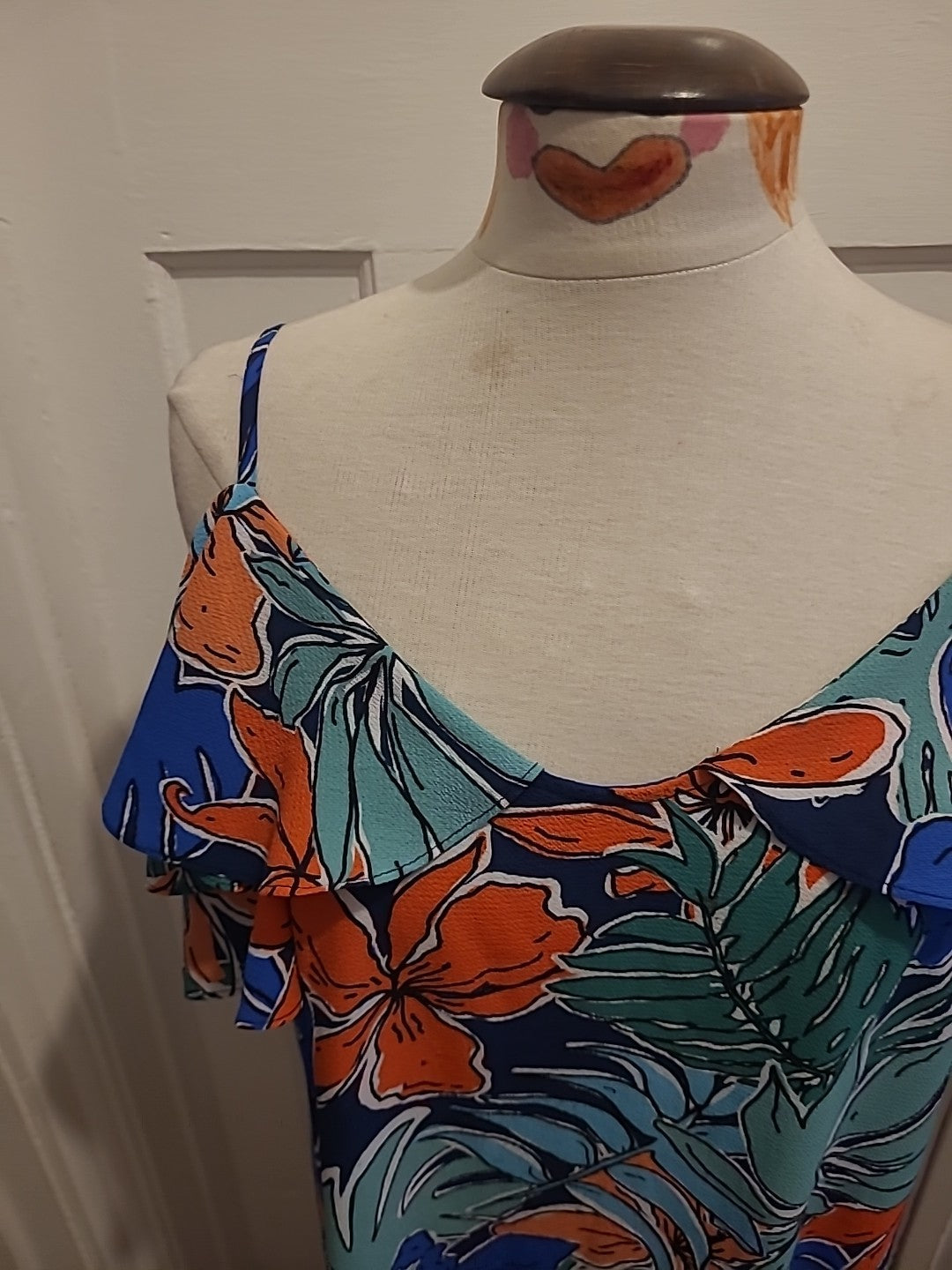 Ladies Papaya Size 12 Multicoloured Floral Open Shoulder Short Sleeve Dress