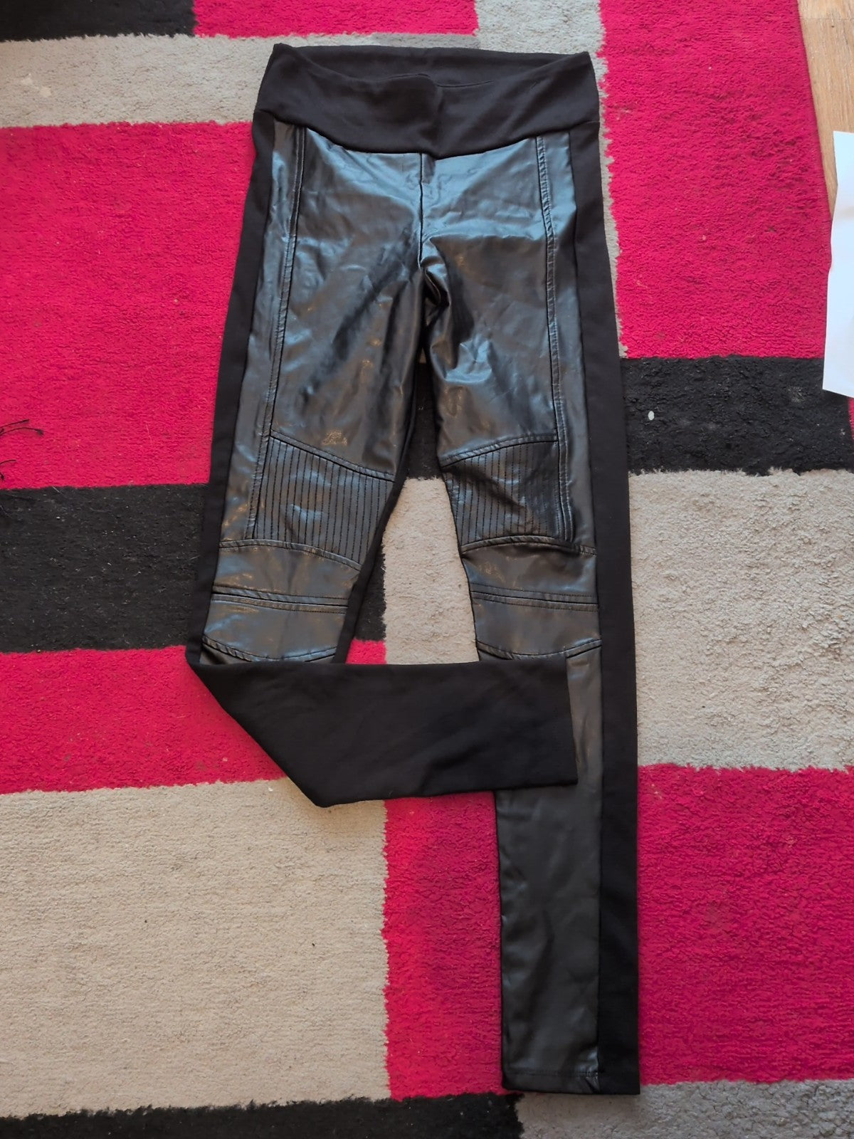 Ladies River Island Size 10R Black Pleather Trousers