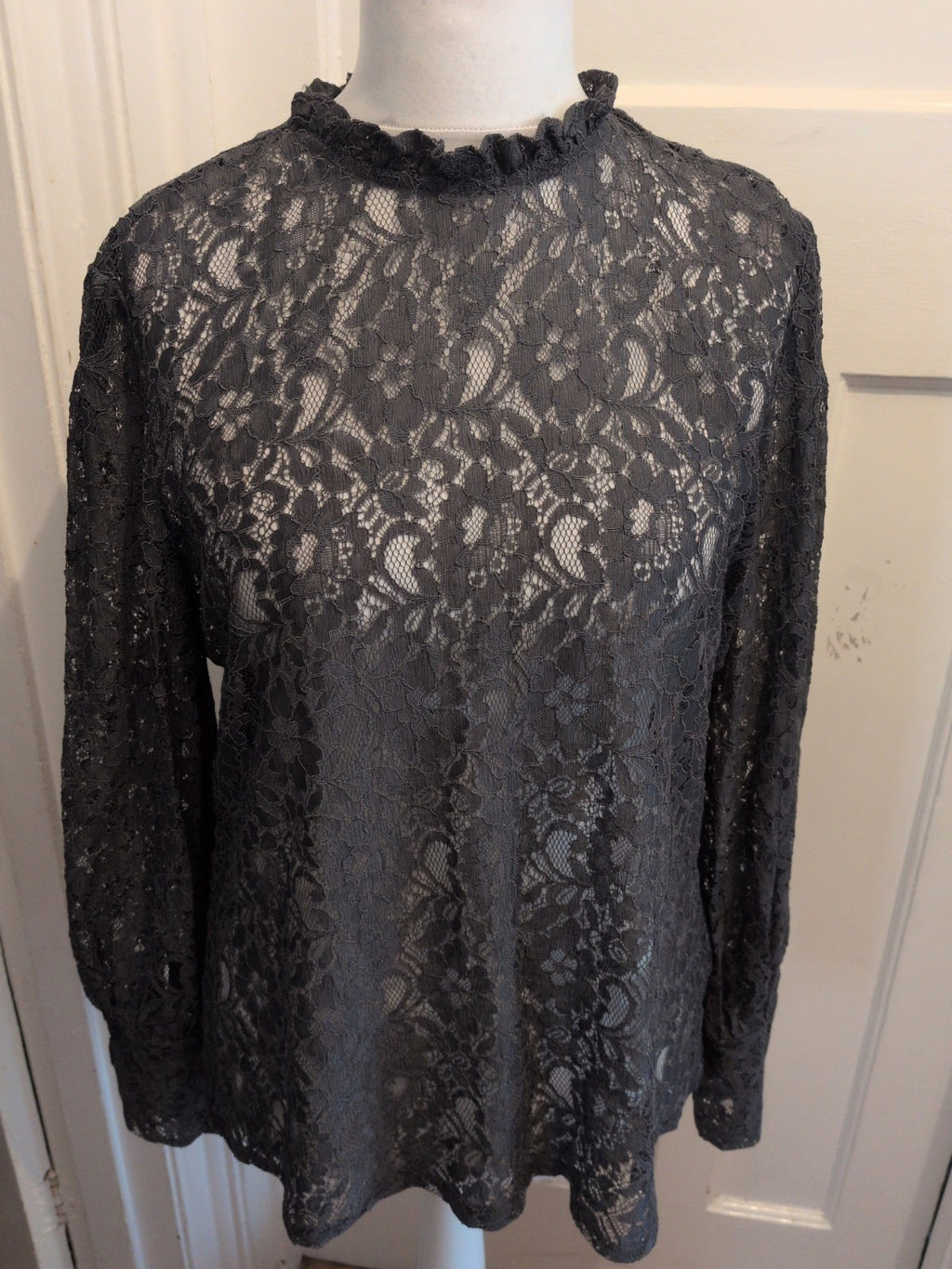 Oasis XL Grey Floral See Through Long Sleeve Blouse