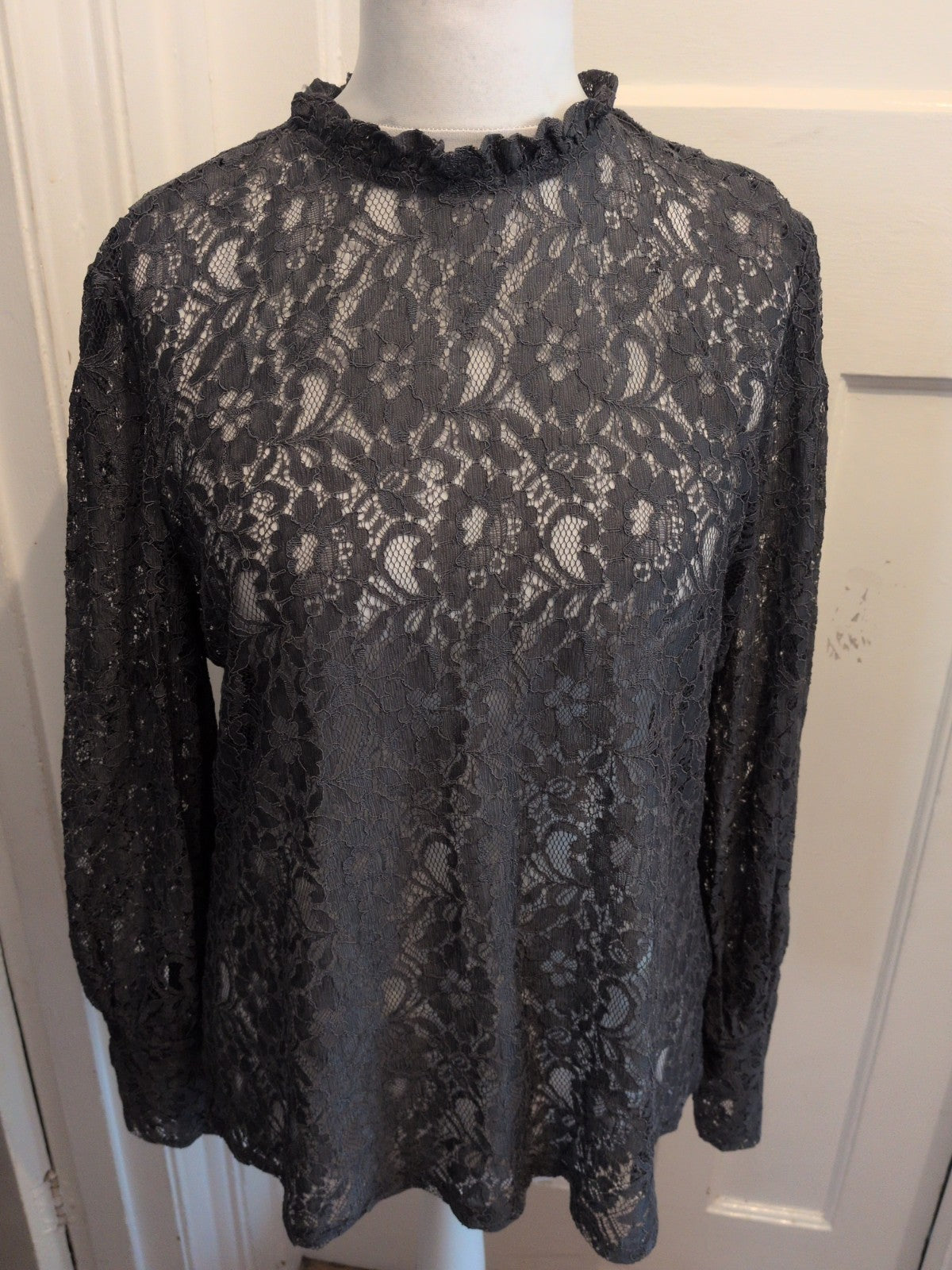 Oasis XL Grey Floral See Through Long Sleeve Blouse