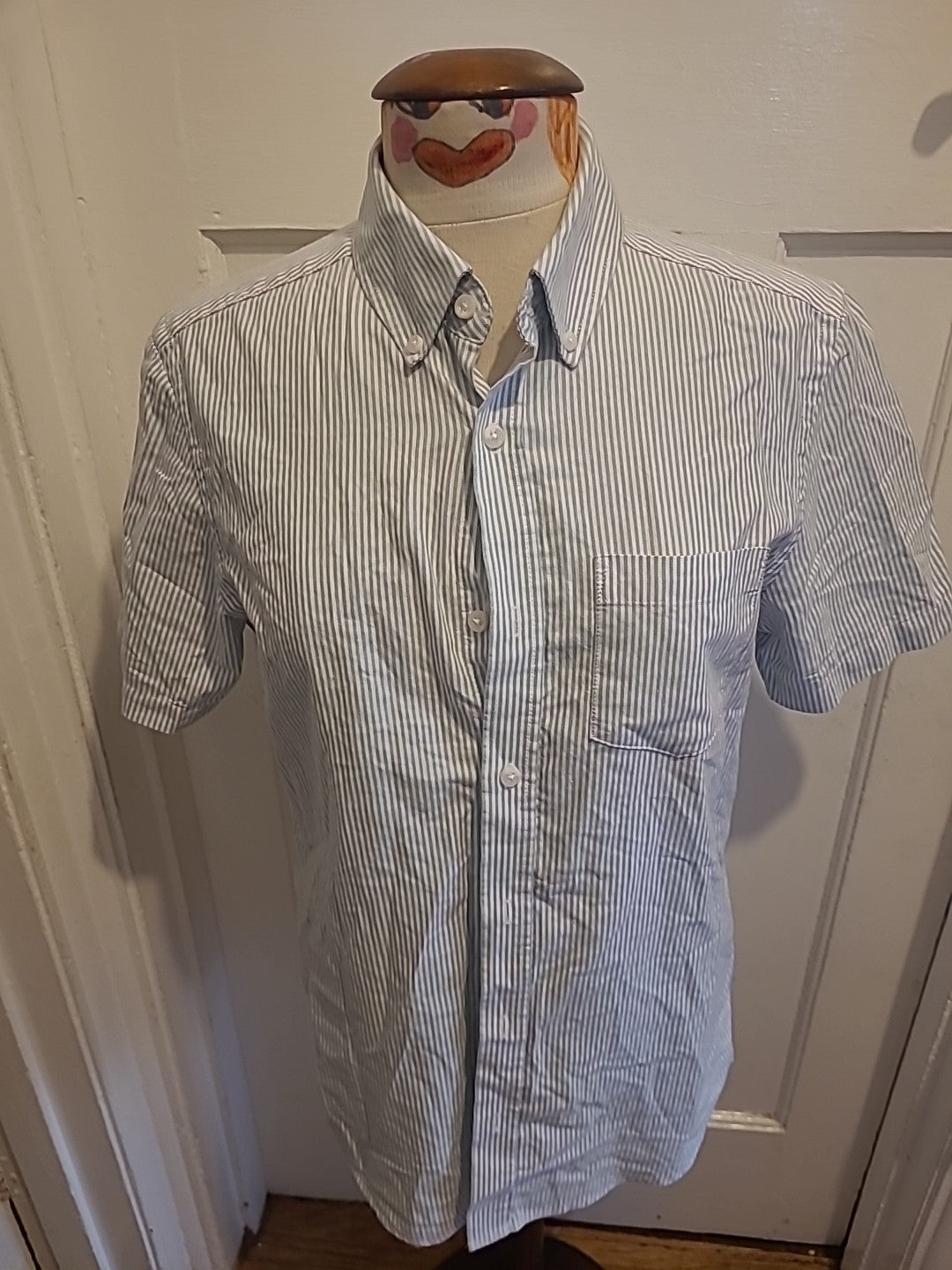 Mens Primark Size XS Blue And White Striped 100% Cotton Short Sleeved Shirt