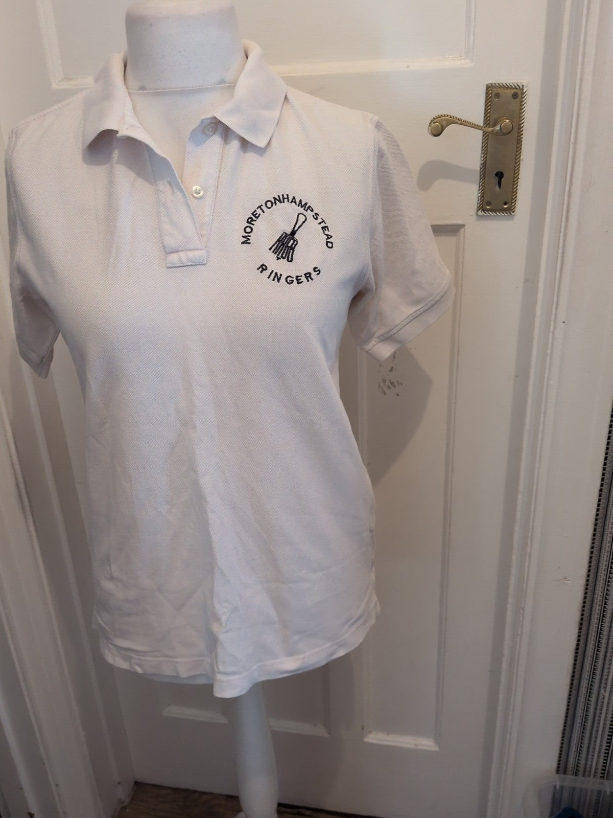 Lands End 10-12 White Ringers Short Sleeve Polo