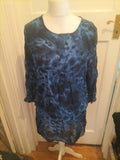 Elinette EU 42 Blue And Black 3/4 Sleeve Dress/Blouse