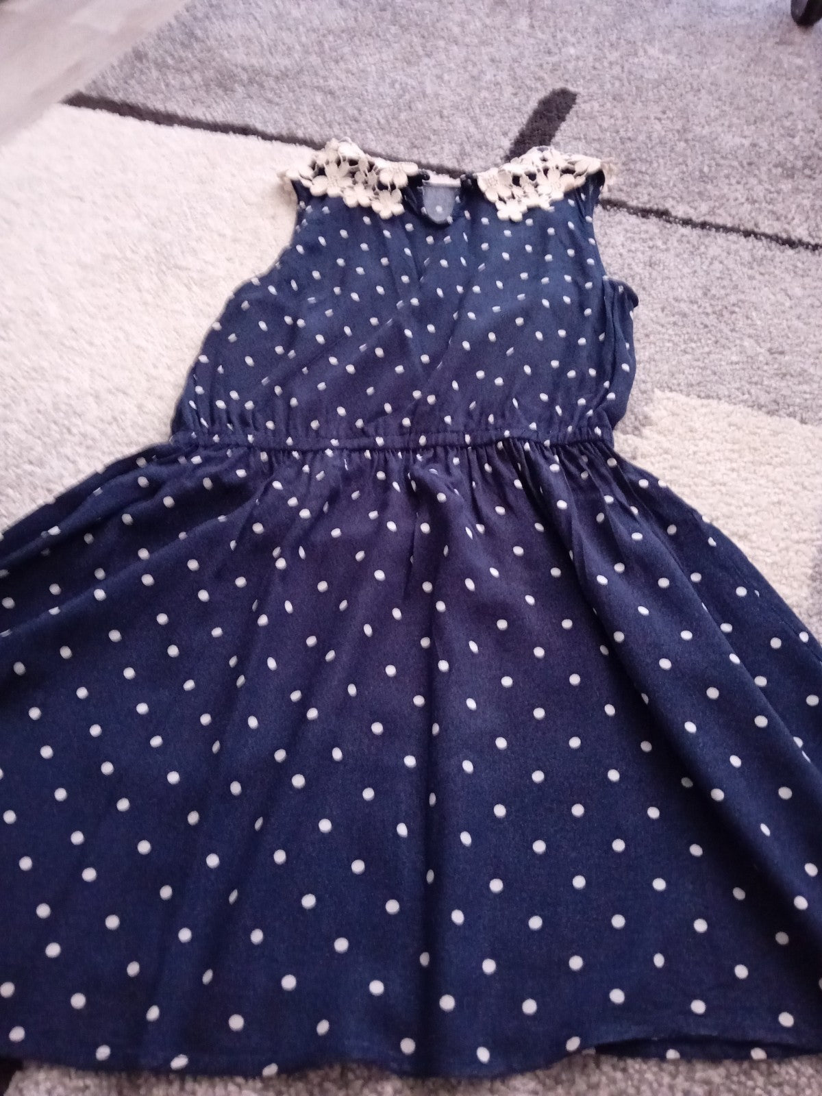 Girls Dress Age 13 Newlook Navy/white Spotted Free Delivery