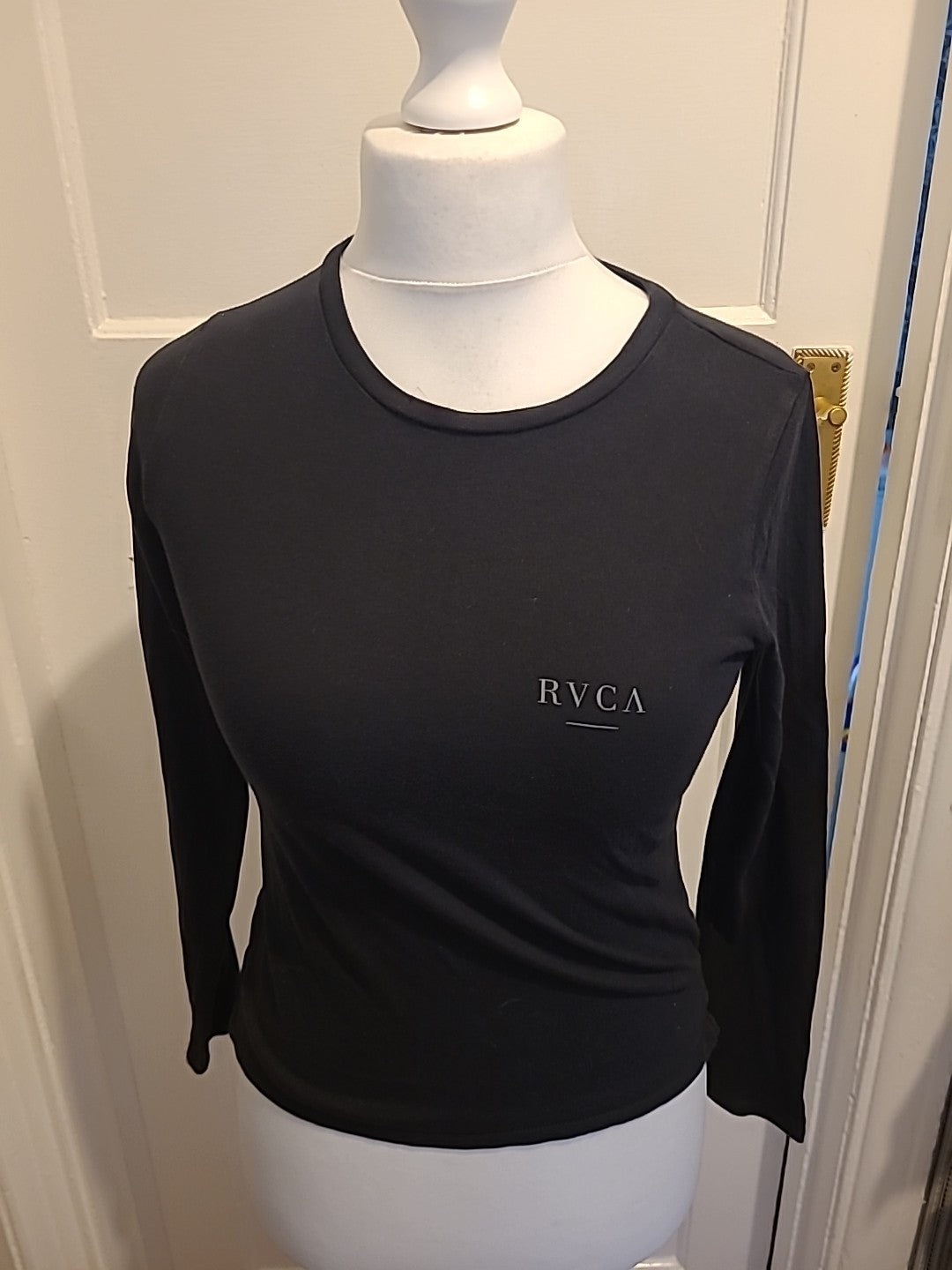 Ladies RVCA Size XS Black Long Sleeved Printed Tshirt