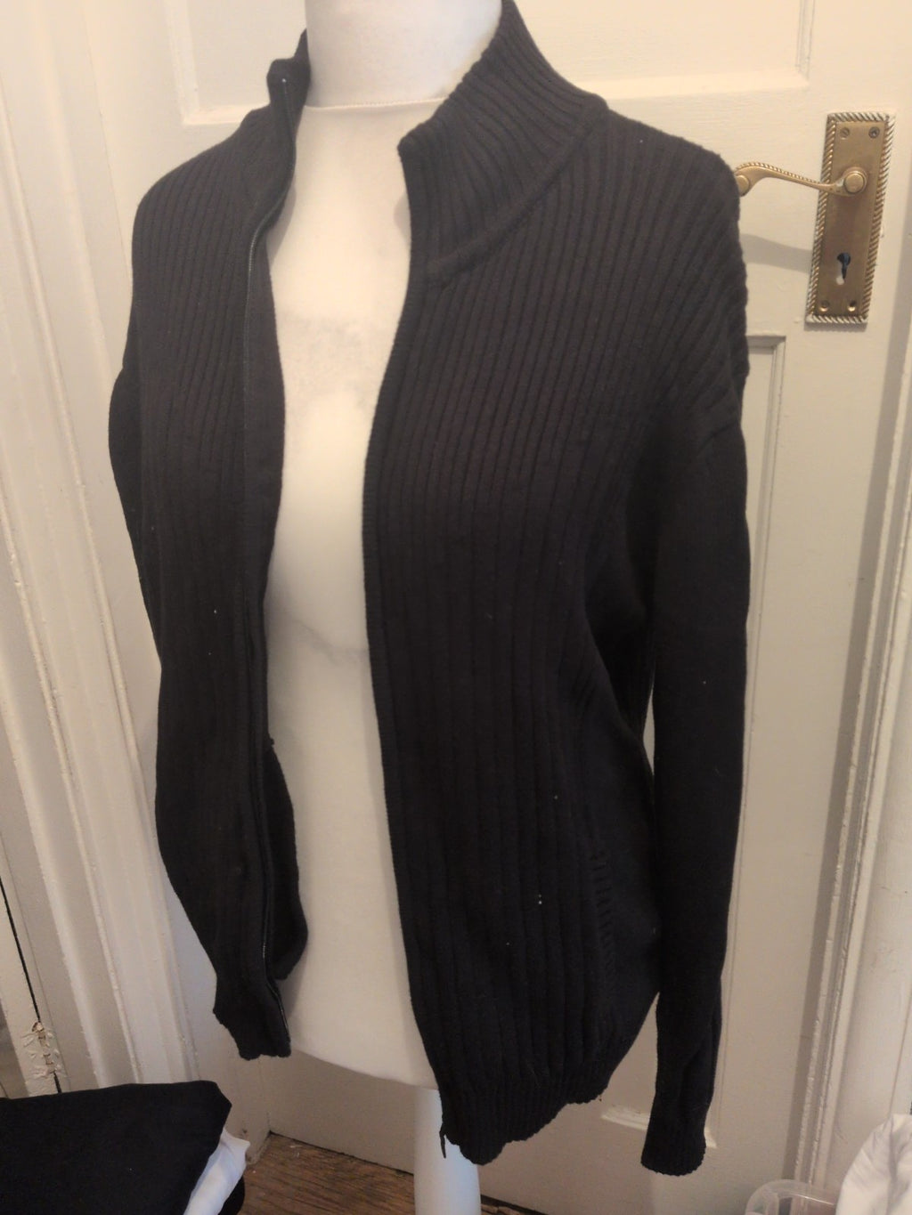 Cedarwood State Large Black Ribbed Full Zip Cardigan Heavy