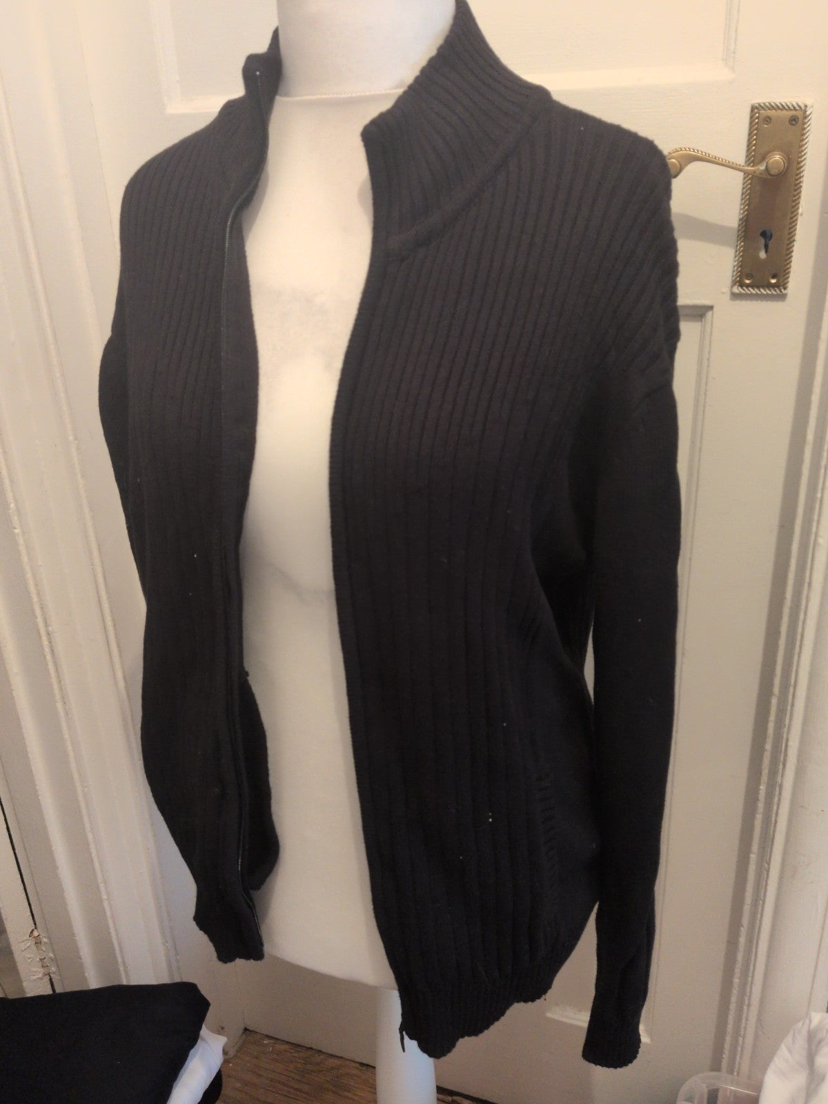 Cedarwood State Large Black Ribbed Full Zip Cardigan Heavy