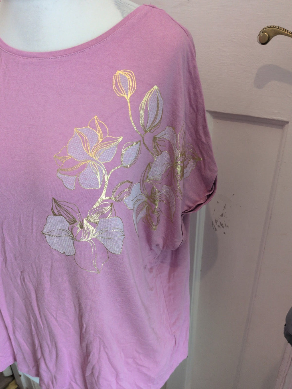 22-24 Purple And Gold Floral Short Sleeve Blouse T-shirt