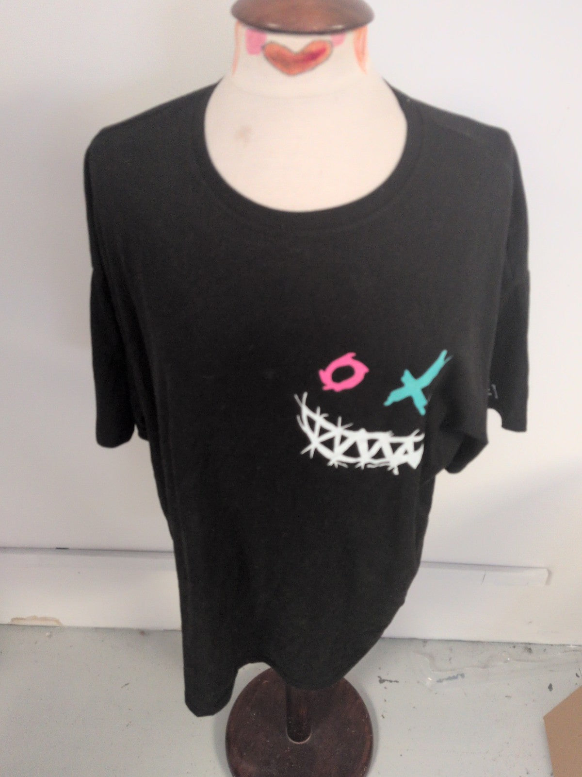 Shein XL Black Short Sleeve Print T-shirt