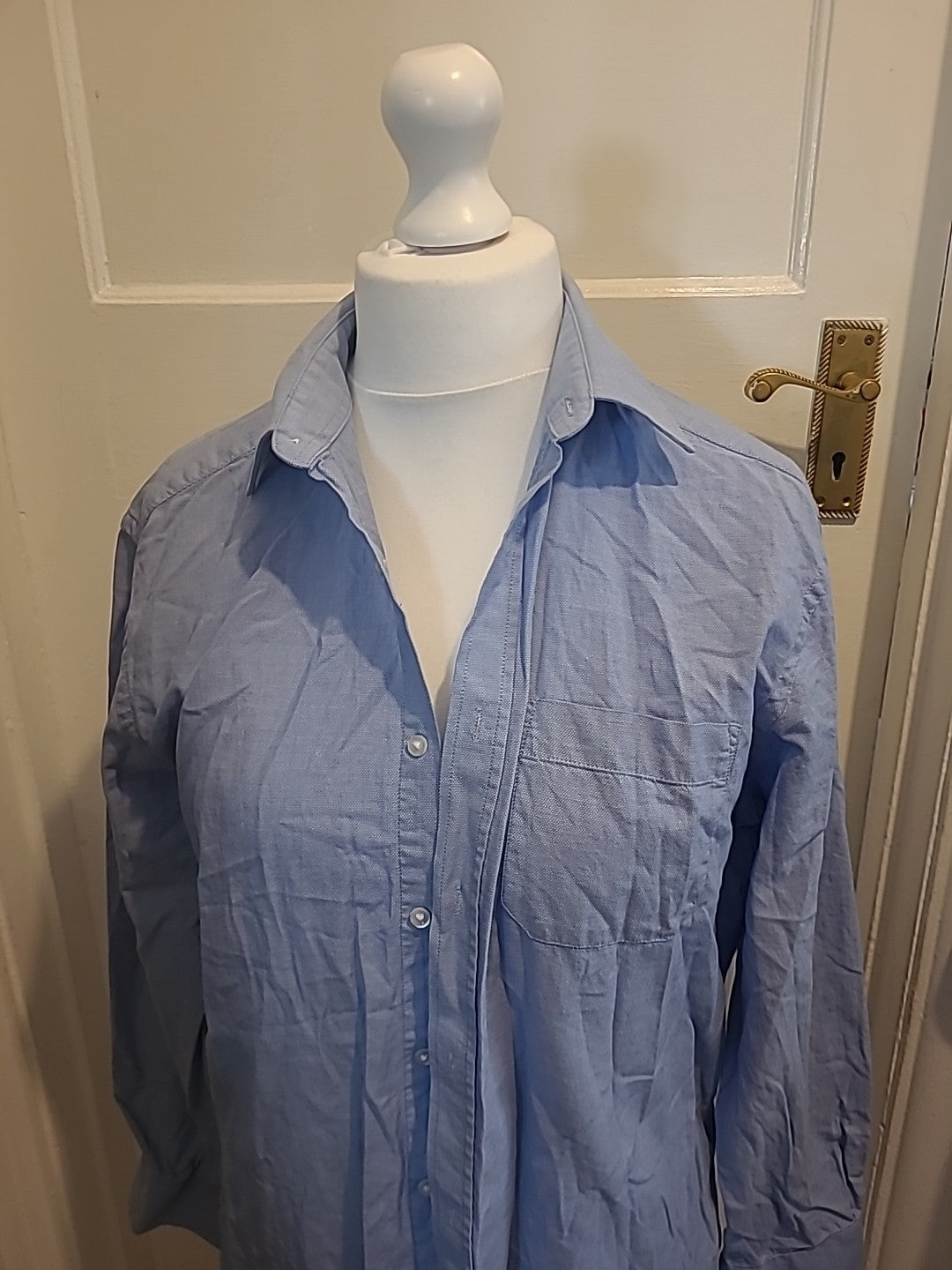 Mens Debenhams Size 16" Collar Classic Fit Bluey Grey Long Sleeved Shirt